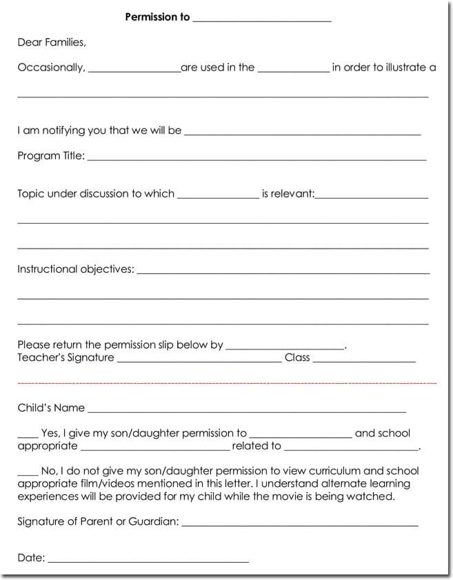 field trip permission slip for the year