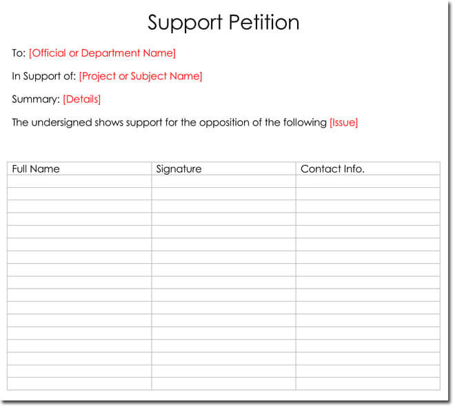 Support-Petition-Template