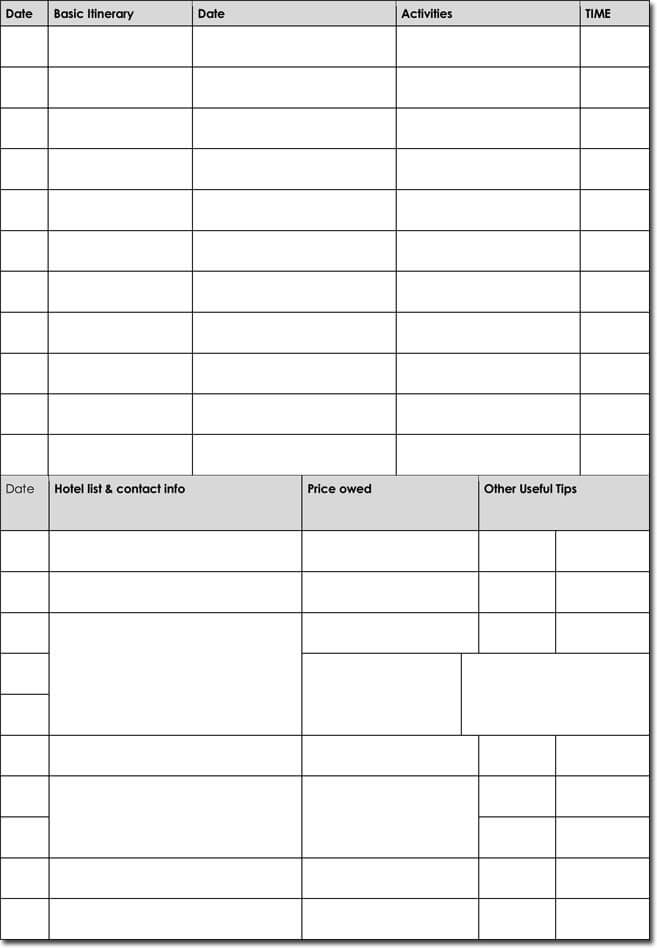 Basic Tour Itinerary Template Word