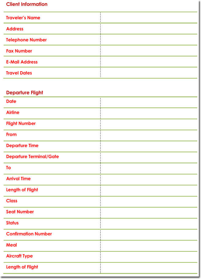 Itinerary template word