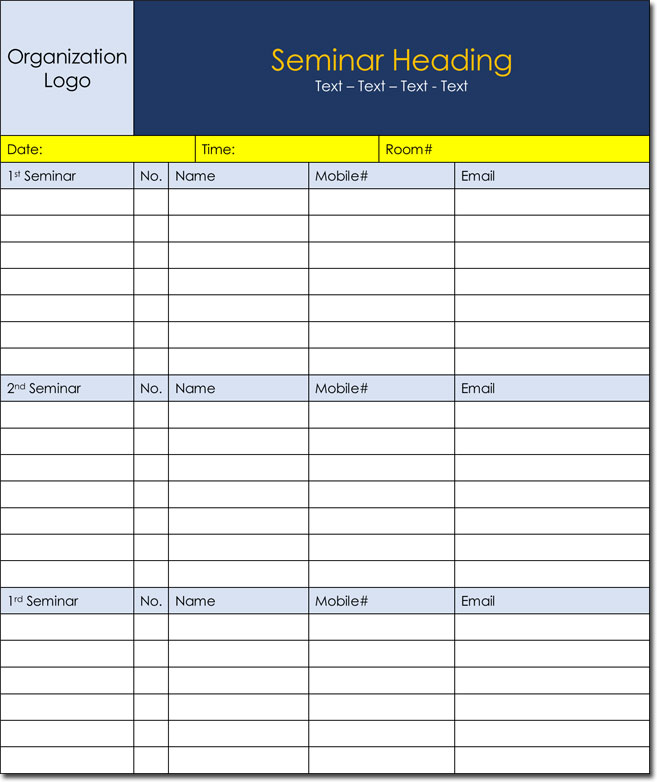 Seminar Signup Sheet Template for Word