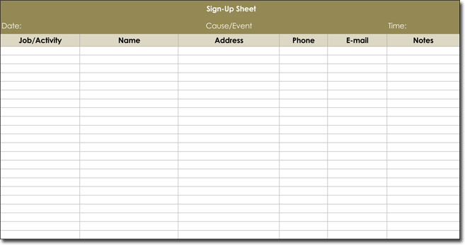 Volunteer Signup Sheet Excel