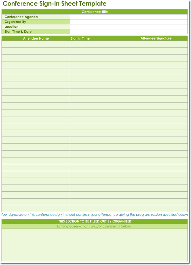 Conference Sign in sheet template for Excel free download