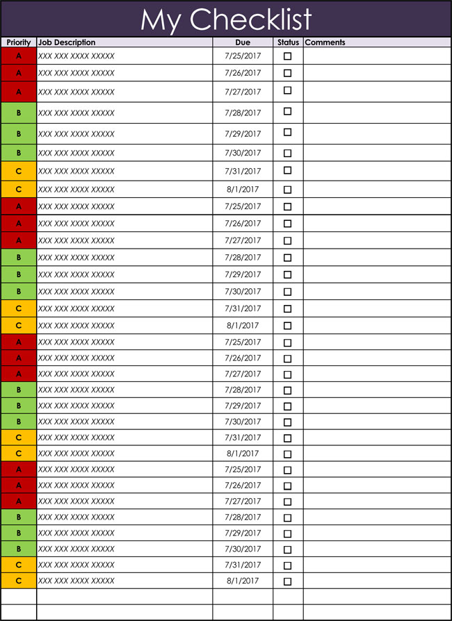 Excel Checklist Template Free