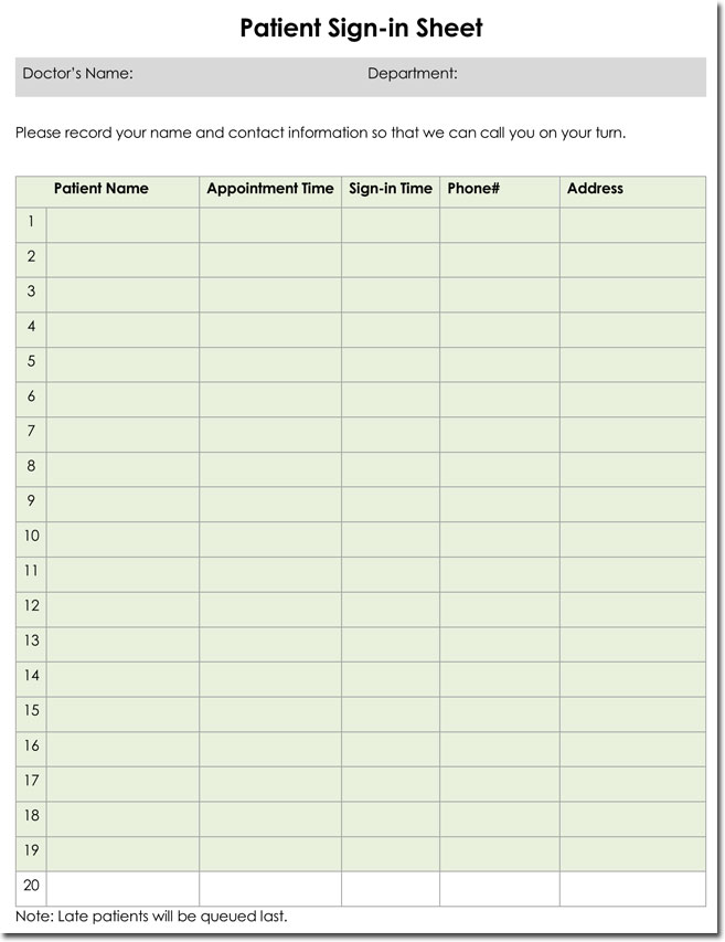 Patient Sign-in Sheet Template free download