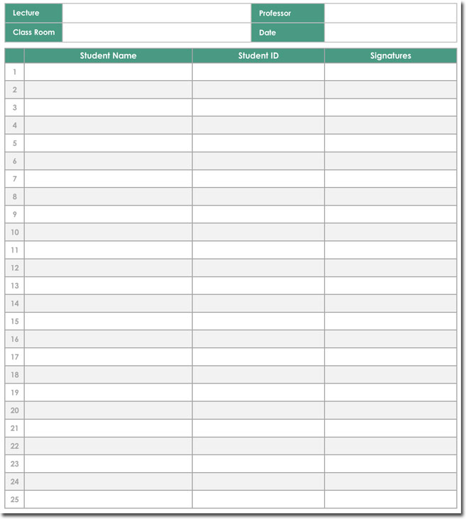 Student Attendance Sign-In Sheet Template for Excel