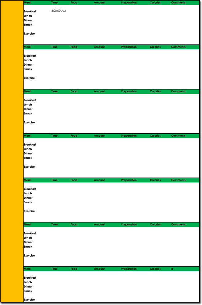 Weekly Detailed Food Log Sheet for Excel