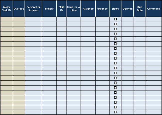 task checklist template excel