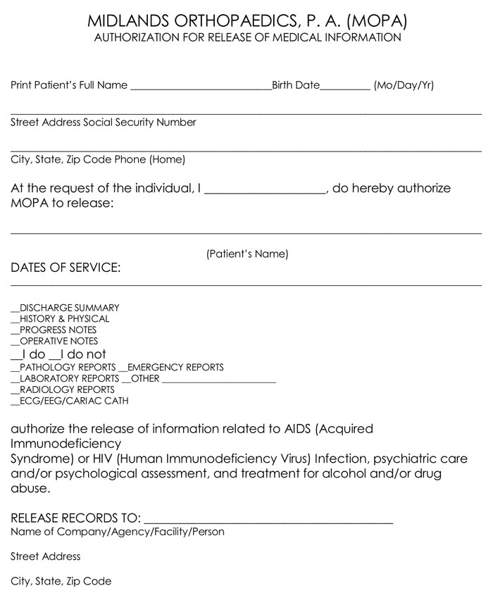 Sample Authorization for Release of Medical Information