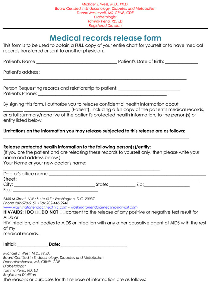 Sample Medical Record Release Form