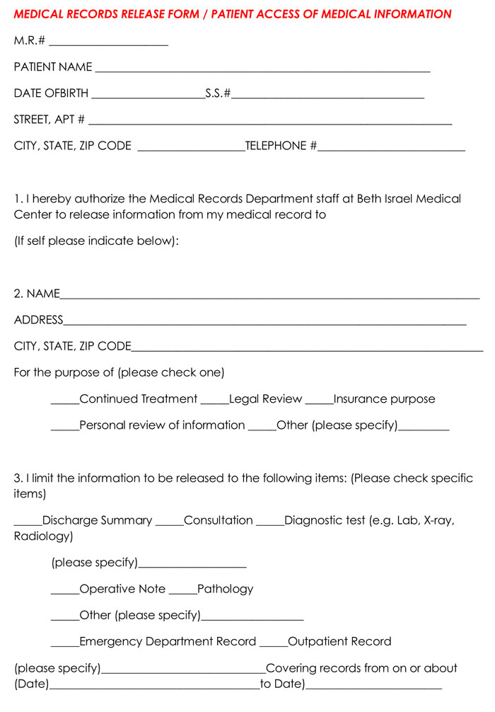 Sample Medical Record Release Request Form