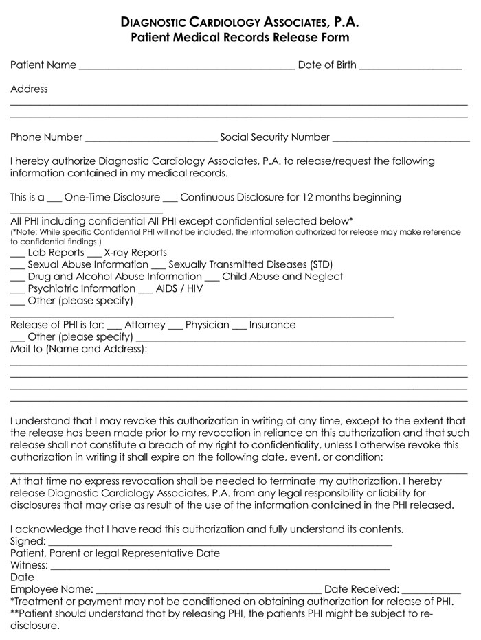 Sample Patient Medical Records Release Form
