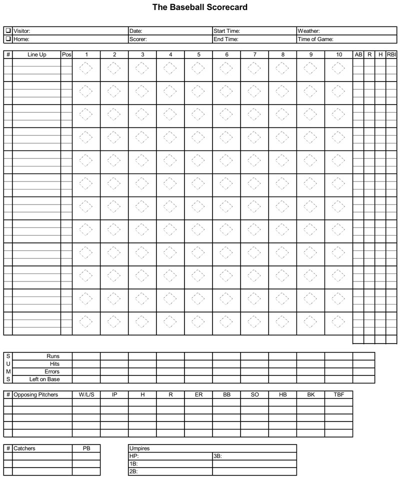 Baseball Score Card Printable for Excel