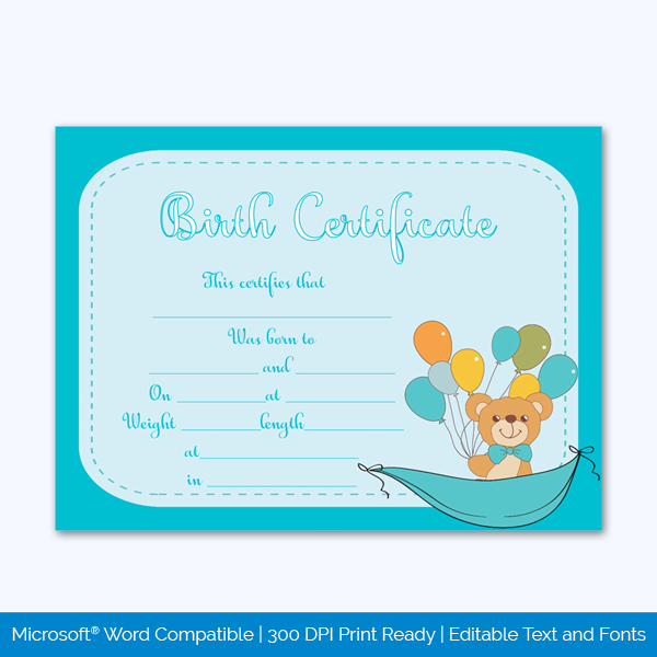 Birth-Certificate-Template-(Ballons,-#4375)-Preview