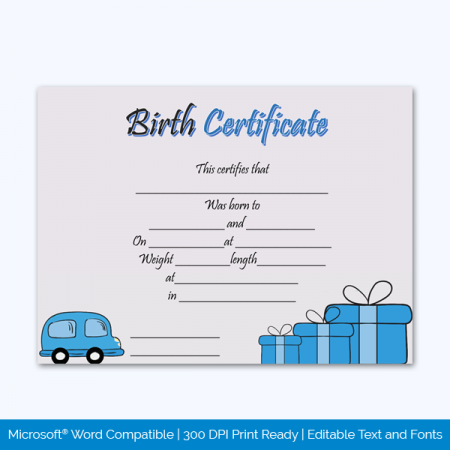 Birth-Certificate-Template-(Car,-#4344)-Preview