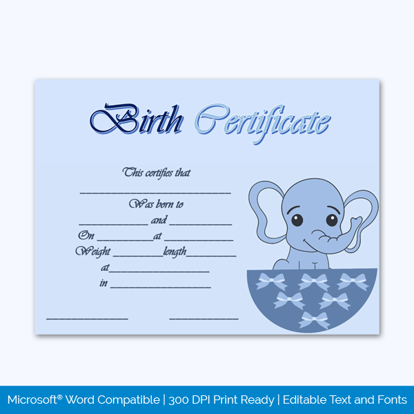 Birth-Certificate-Template-(Elephant,-#4347).--Preview
