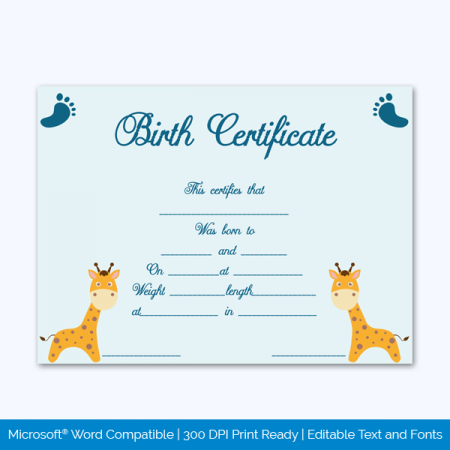Birth-Certificate-Template-(Girrafe,-#4340)-Preview