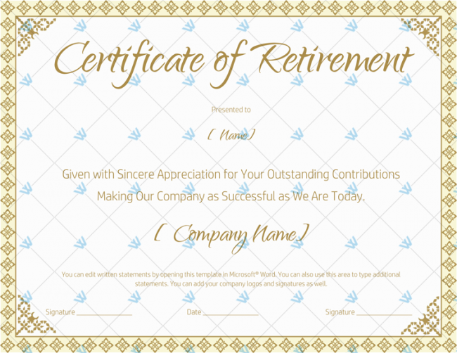 Editable Retirement Certificate