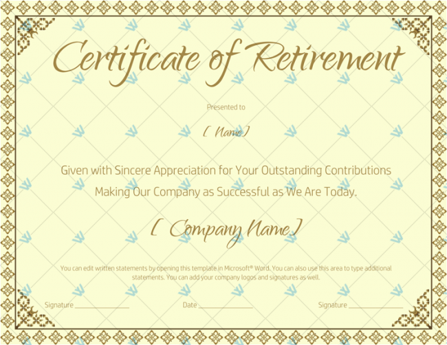 Editable Retirement Certificate