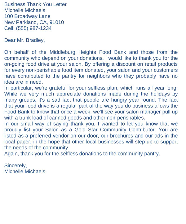Free General Thank You Letter for business