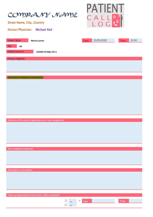 Patient Call Log Template 02