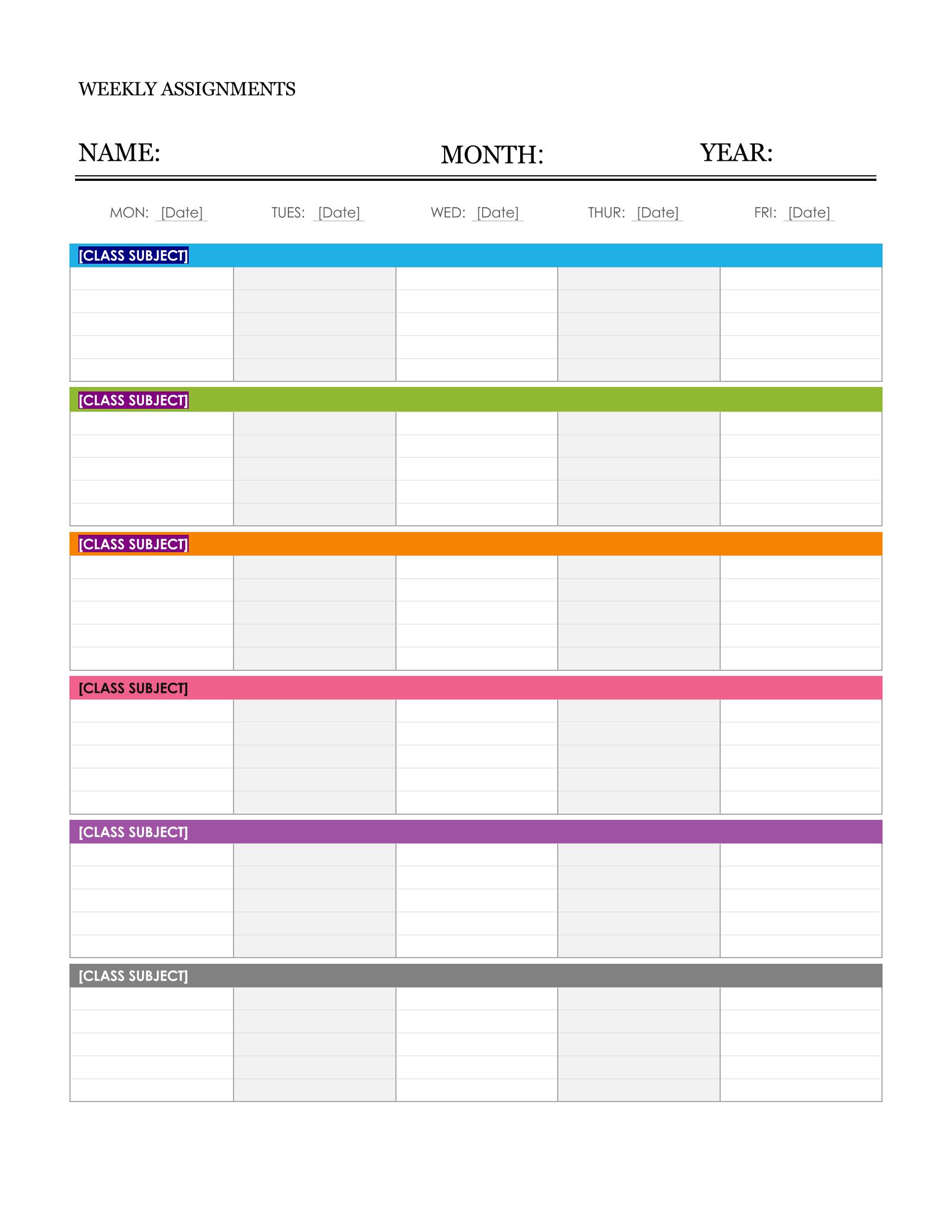 Students Weekly Itinerary Sample 1