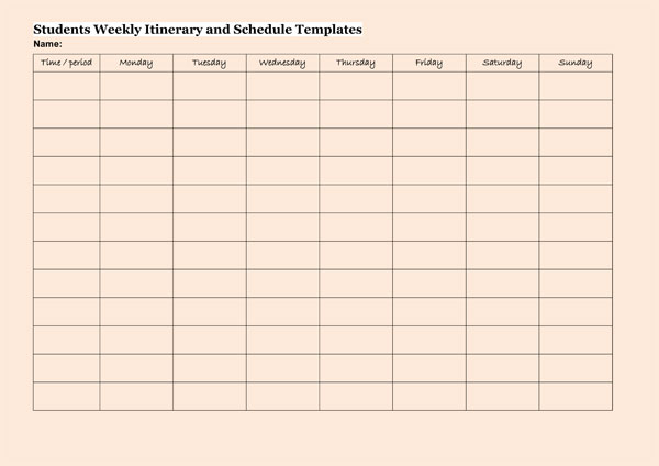 Students Weekly Itinerary Sample 2