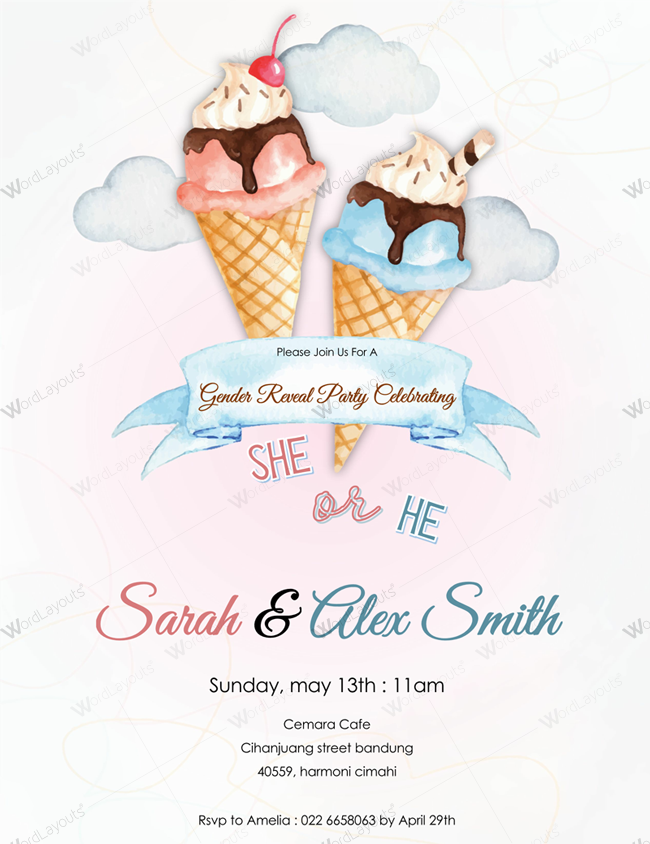 Gender Reveal Invitation (Ice-cream Themed) PR