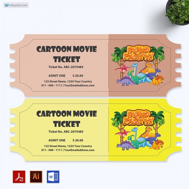 Cartoon Movie Ticket Template 02