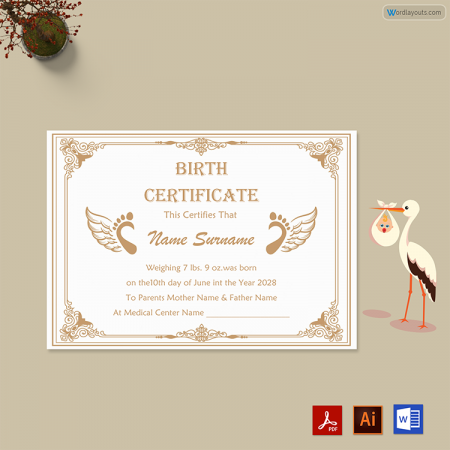 Birth Certificate (Brown, White Themed)