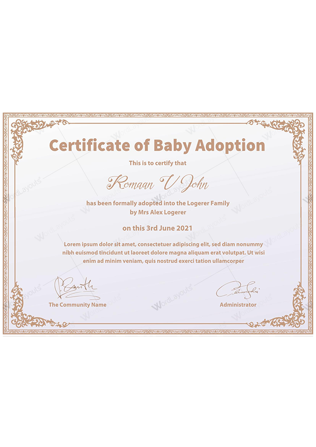 Baby Adoption Certificate (Double Tone Background)
