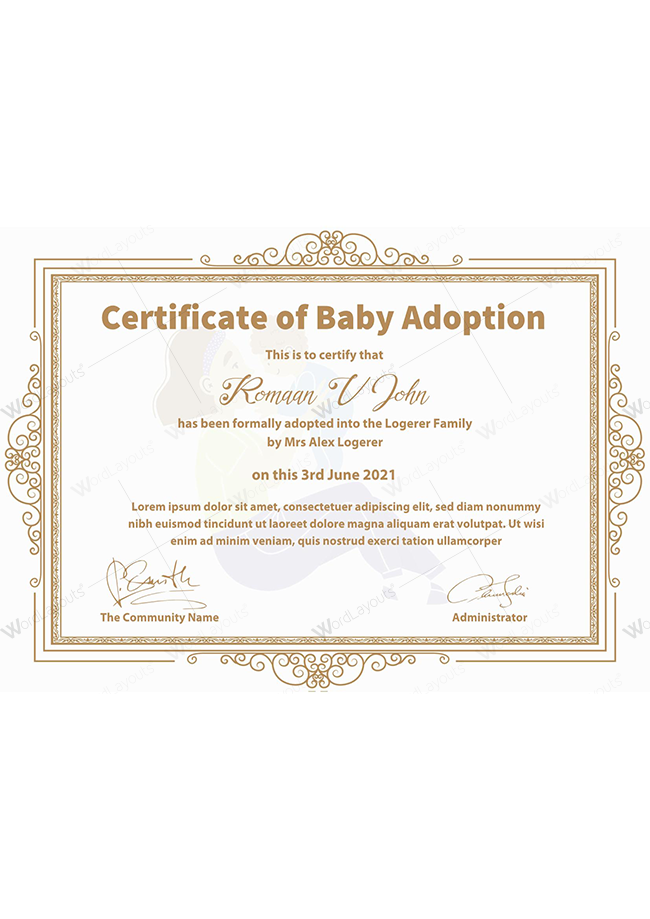 Baby Adoption Certificate (Mother & Baby Vector in Background)