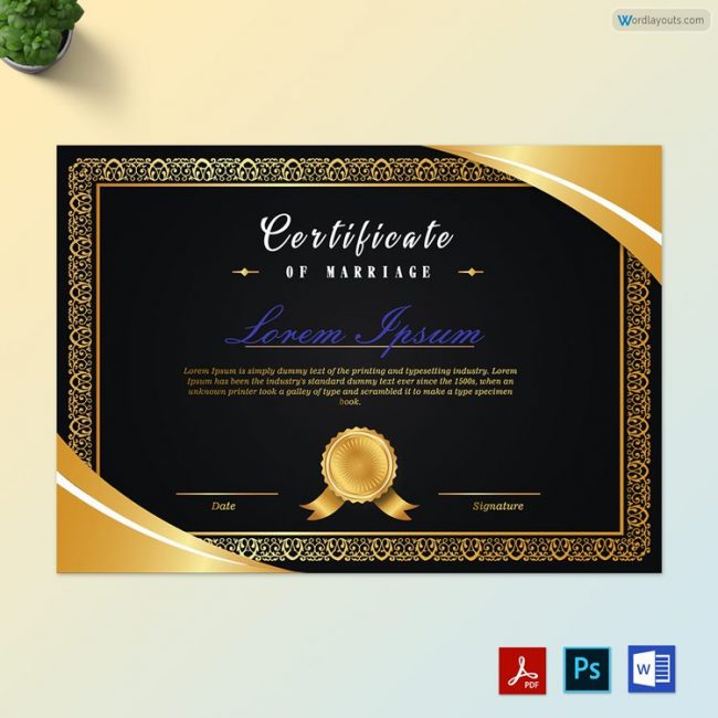 Black & Golden Marriage Certificate