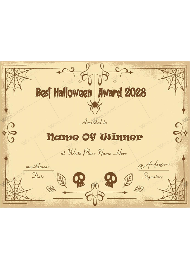 Halloween Award Certificate 01