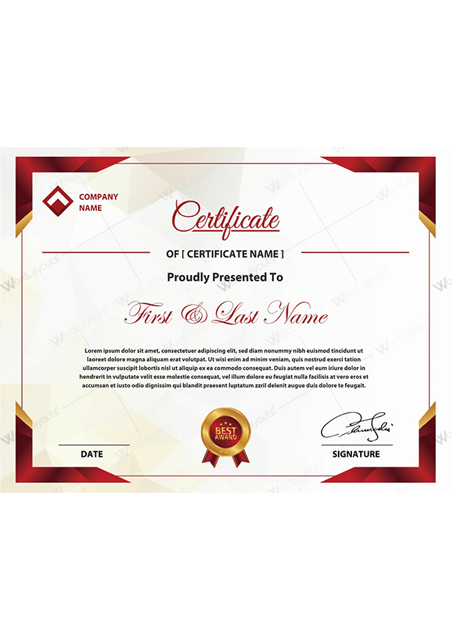 Award Certificate Red and Golden Border