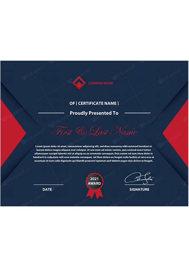 Blue Background Award Certificate