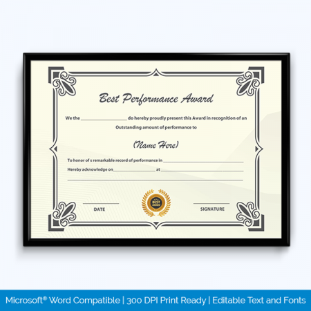 Best Performance Award Certificate