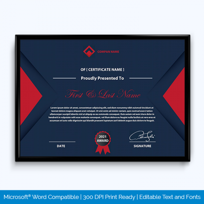 Blue Background Award Certificate