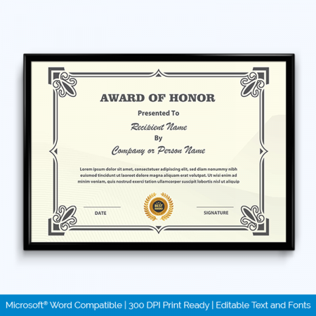 Award of Honor Certificate