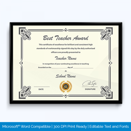 Best Teacher Award Certificate